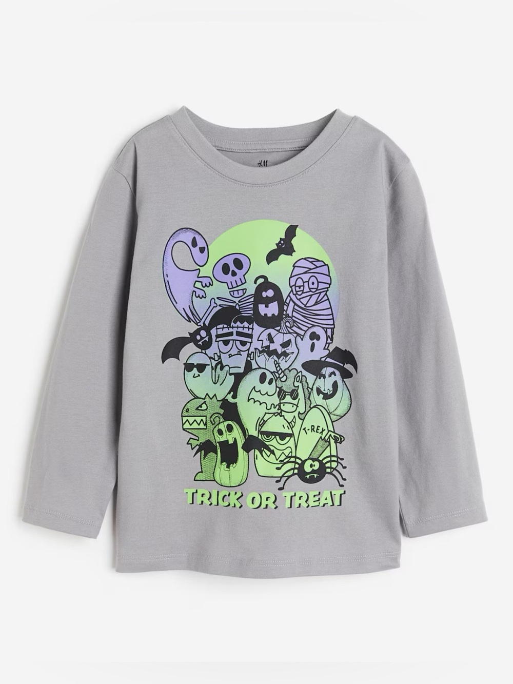 H&M Toddler Trick or Treat Halloween Graphic Long Sleeve Tee Gray Size 3-4T
